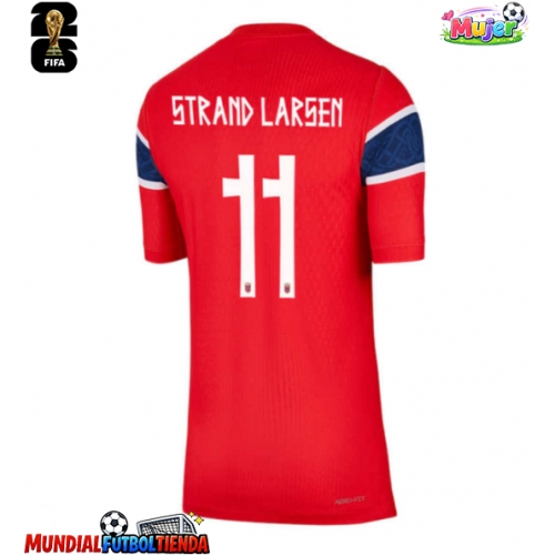 Camiseta Noruega Jorgen Strand Larsen #11 Primera Equipación Replica Mundial 2026 para mujer mangas cortas